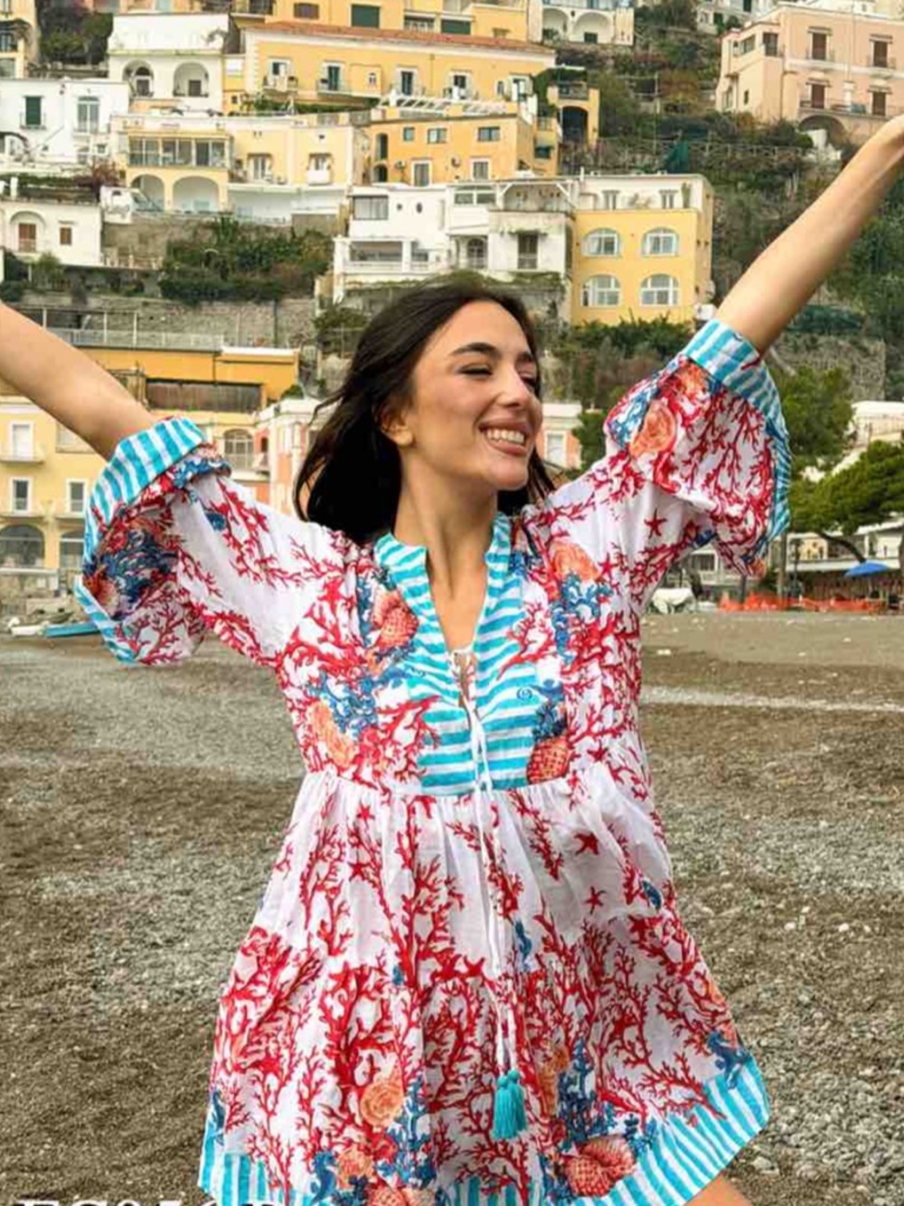 Antica Sartoria 2026 Red & Turquoise Printed Dress with tie NWT O/S